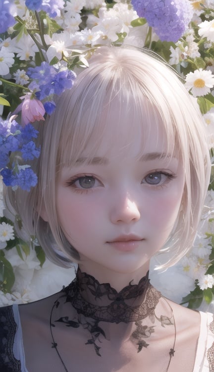 1girl, detailed face, flower