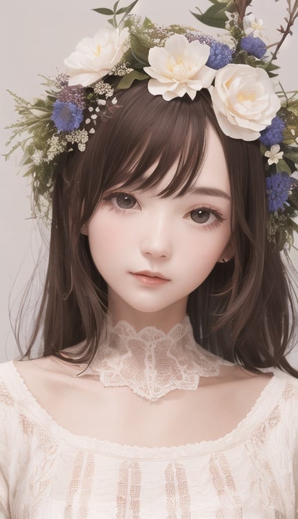 1girl, detailed face, flower on face