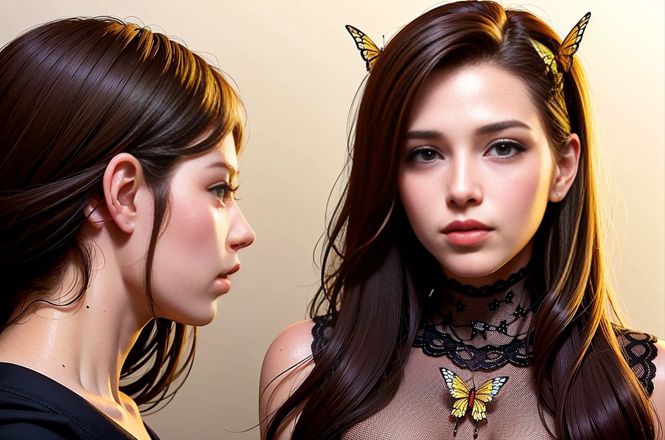 8k portrait of beautiful cyborg with brown hair, intricate, elegant, highly detailed, majestic, digital photography, art by artgerm and ruan jia and greg rutkowski surreal painting gold butterfly filigree, broken glass, (masterpiece, sidelighting, finely detailed beautiful eyes: 1.2), hdr,