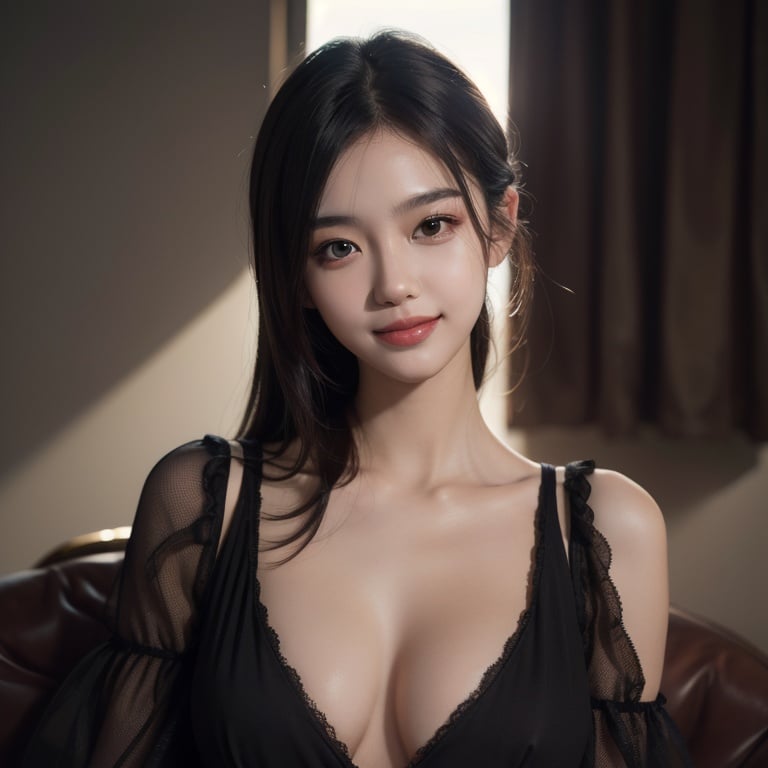 8k, best quality, masterpiece, realistic, ultra detail, photo realistic, hyper realistic, smoother lighting, increase cinematic lighting quality, realistic lighting, backlighting, brightening light, Increase quality, best quality real texture skin, full body, slender, cute face, smile, beautiful details eyes, 19years old korean, pretty, Half-up half-down with dark brown color, sexy dress, 