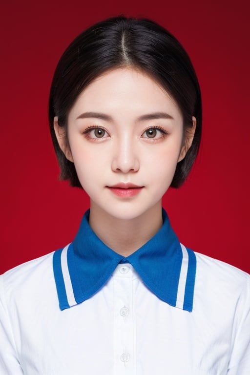 profile, (8k, RAW photo, best quality, masterpiece:1.2), (realistic, photo-realistic:1.37), ultra-detailed, 1 girl,cute, solo,beautiful  red background, beautiful detailed eyes,(collared shirt:1.1),(short hair:1.1),floating hair, <lora:EMS-2663-EMS:0.6>