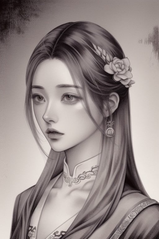 xhuoguo,illustration，1girl,greyscale with colored backgroundhair, <lyco:XhuoguoV2:1.0>,