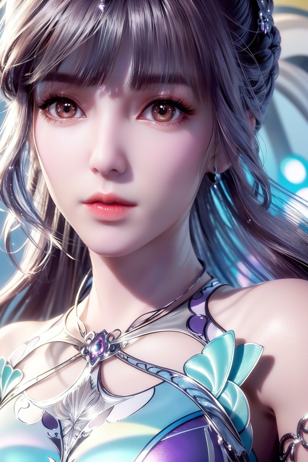 (Hyper Real), (illustration), (high resolution), (8K), (Very detailed), (Best Illustration), (Beautiful detailed eyes), (Best quality), (Super detailed), (Masterpiece), (the wallpaper), (Detailed face), Solo, (Dynamic pose), 1girl,jewelry,wings,dress,crystal,Peacock feathers,1 girl,yuyao,xwhd