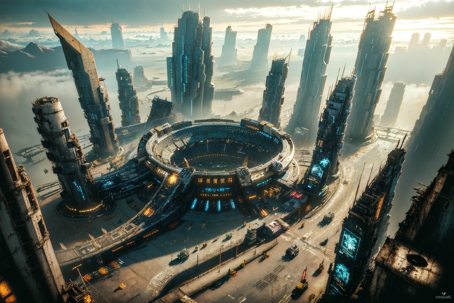 cyberpunkAI,<lora:cyberpunkAI-000006:1>,ultra realistic,masterpiece,best quality,super detailed,ultra high res,raw photo,8k,landscape of a futuristic sci fi city,sci fi,ultra realistic,high resolution,city,bird's eye view,