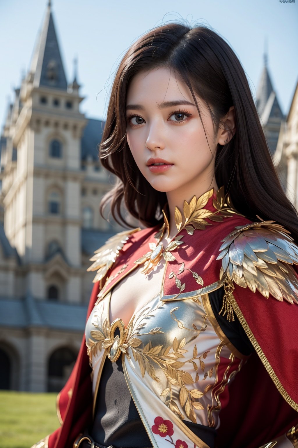 <(realistic:1.3), intricate details>, 1girl,woman, incredibly absurdres, ultra-detailed, extremely detailed, depth of field, wind, Amazing, beautiful detailed eyes, disheveled hair, closed mouth,extremely detailed,(masterpiece, best quality:1.2)，，，Armor, red cape, black hair, fine armor,Battlefield princesses, swans, white feathers, swords, gray skies, blood, scars, tattoos,