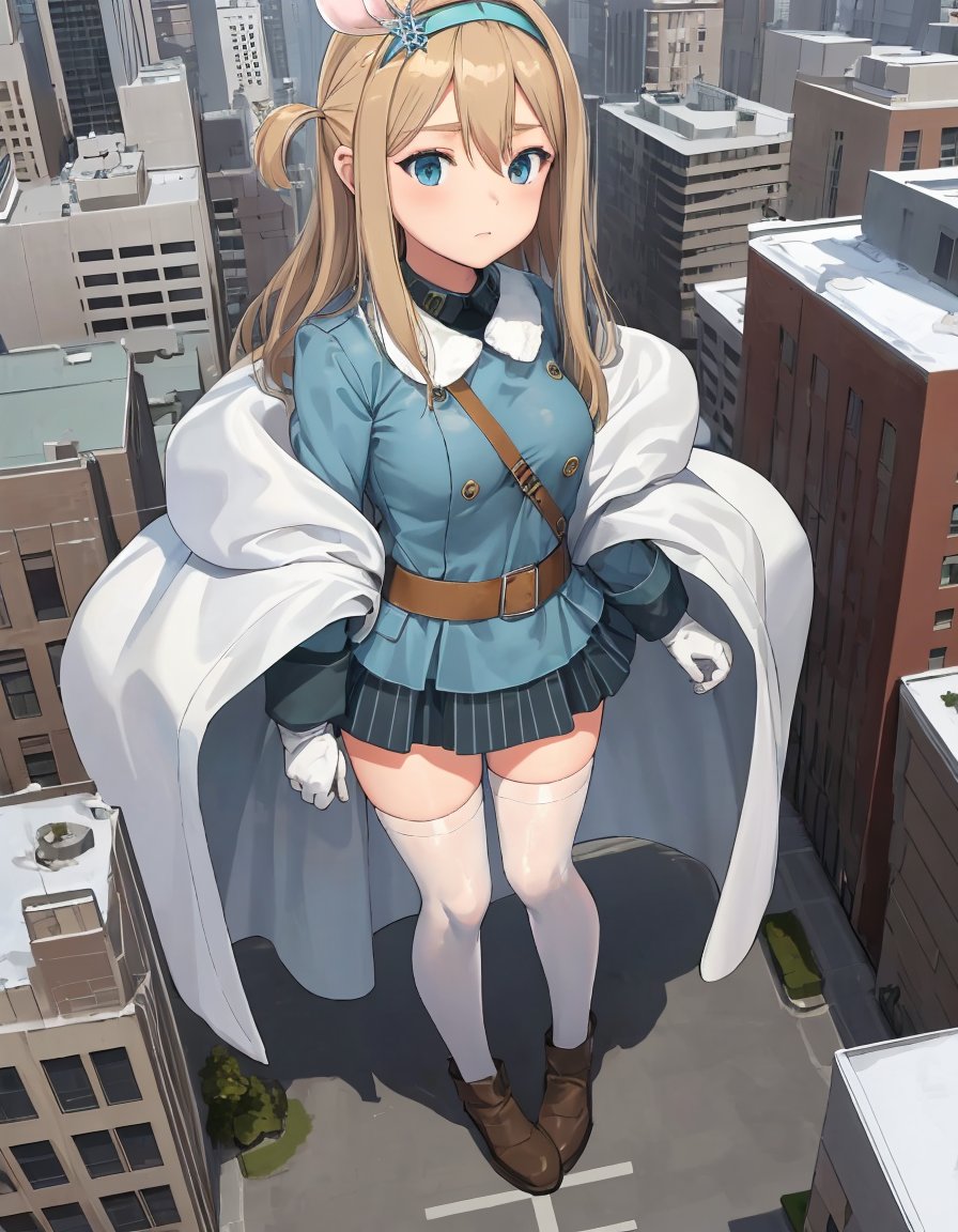 (extremely detailed CG unity 8k wallpaper),(masterpiece), (best quality), (ultra-detailed), (best illustration),(best shadow), (sharp eyeliner, eyeshadow, detailed eyes:1.2), (giantess, gts, city, buildings, partially obstructed:1.2),BREAK(Suomi:1.2), full body, arms at side, standing<lora:GTSv4:1> <lora:(p)Suomi:1>