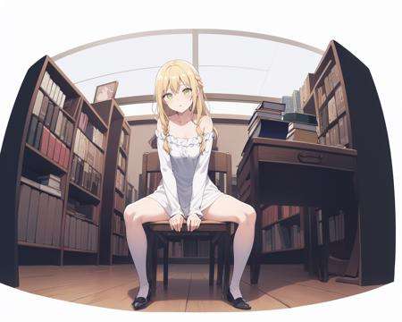 [(sky background:1.5),::5] (isometric:1.0), double exposure, bubble,mid shot, full body,//[(white background:1.4),::10],//book, bookshelf, open_book, braid, solo, 1girl, long_hair, collarbone, long_sleeves, book_stack, chairshow pussy, spread legs,<lora:AkaneKinoshitaMerge:0.8> Akane Kinoshitablonde hair, spiral hair,