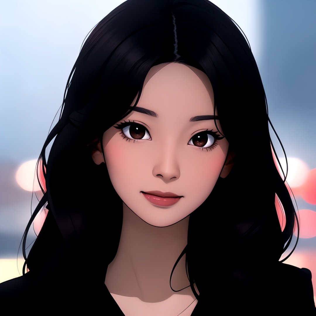 (looking at viewer), (dark brown eyes), (long wavy hair), (black hair color), | centered, award winning face portrait, solo, woman, | character concept, digital art, masterpiece, | bokeh, depth of field, |  <lora:so-hyun-lvl2:0.8>