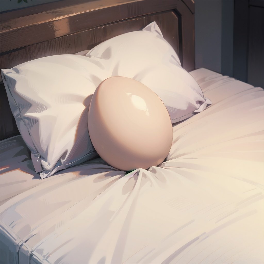 egg on bed, pillow