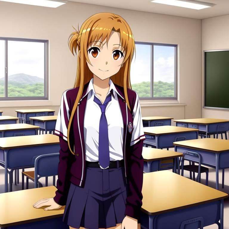 <lora:yuuki_asuna:0.6> 1girl, yuuki_asuna,solo, wearing school uniform, in the classroom
