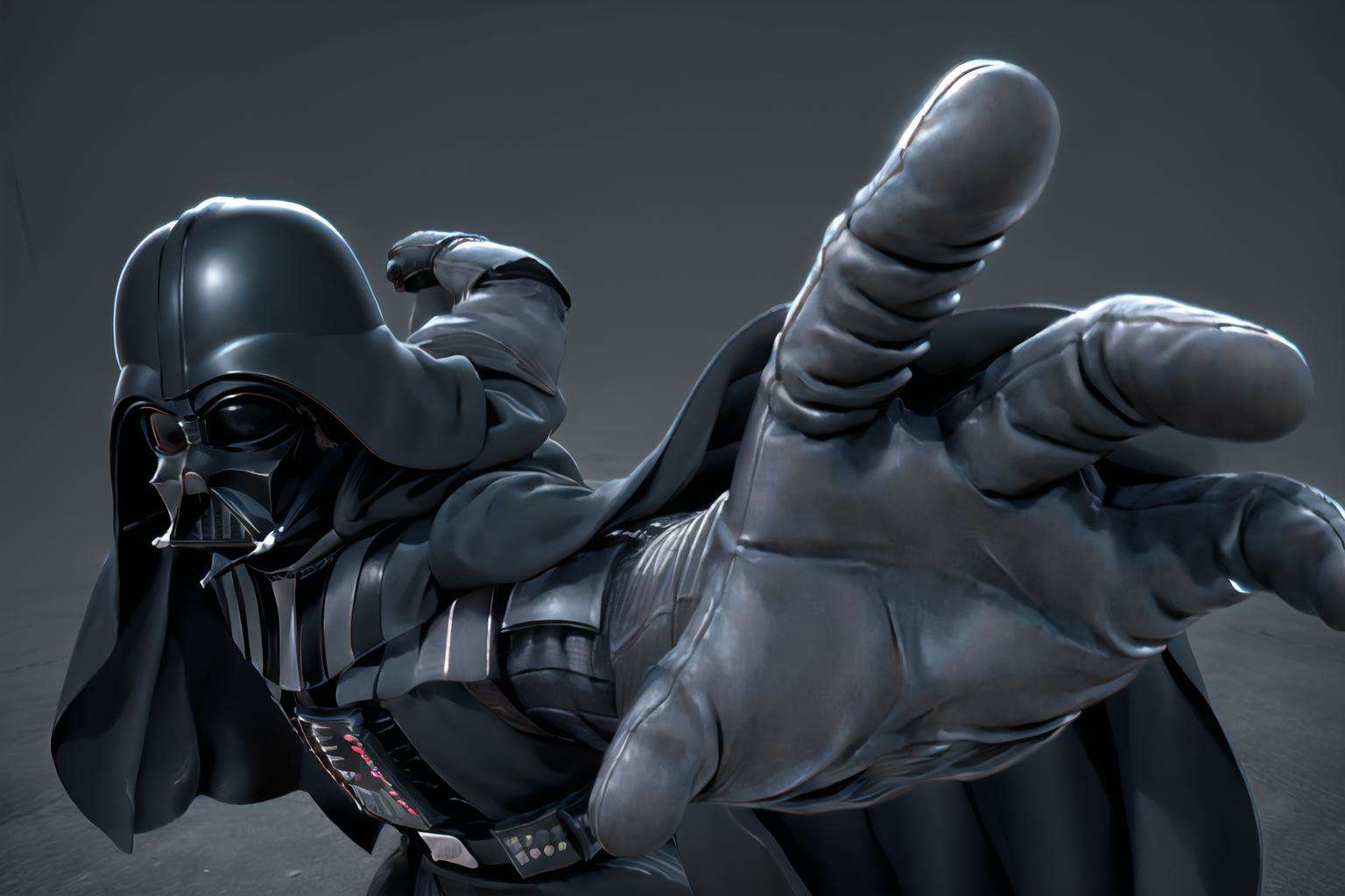 (masterpiece, best quality, solo, intricate details, chromatic aberration), PepePunchMeme, <lora:Pos_PepePunchMeme:1>, darth vader, Black_outfit,hood, hood_up, boots, darth vader helmet,cape,armor, shoulder armor, armored boots, <lora:Char_Sigmas_DarthVader:0.7>