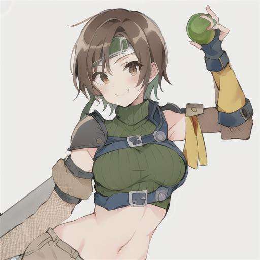 1girl,short hair,headband,navel,sleeveless,turtleneck,brown eyes,sleeveless turtleneck,solo,breasts,looking at viewer,smile,gloves,crop top,brown hair,shorts,midriff,armor,sweater,open fly,fingerless gloves,ribbed sweater,medium breasts,yufi_kisaragi_01 girl,<lora:yufi_kisaragi:1>