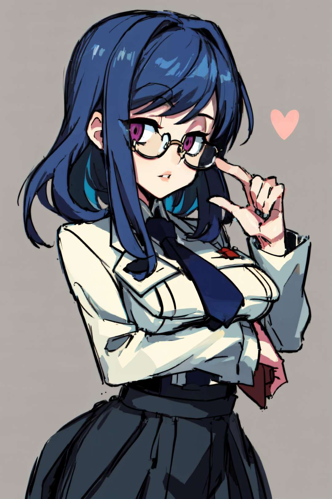 (best quality, masterpiece:1.3), (perfect details:1.1), 1girl, solo, simple background, , large breasts, <lora:skullgirls-4mix:0.65>, 1boy, 1girl, artist_request, blue_hair, couple, glasses, hetero, hubert_ozwell, multicolored_hair, official_alternate_costume, pascal_(tales), school_uniform, skirt, tales_of_(series), tales_of_graces, two-tone_hair