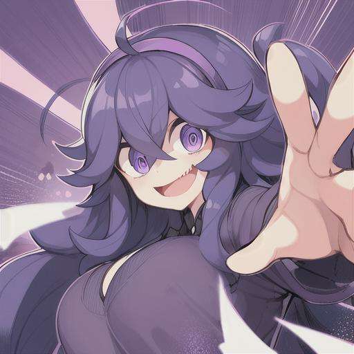 random pose,occult,long hair,ahoge,hairband,@ @,1girl,purple hairband,dress,messy hair,smile,breasts,hair between eyes,solo,bangs,purple hair,alternate breast size,open mouth,purple eyes,long sleeves,occult　mania girl,<lora:occult　mania01:1> 