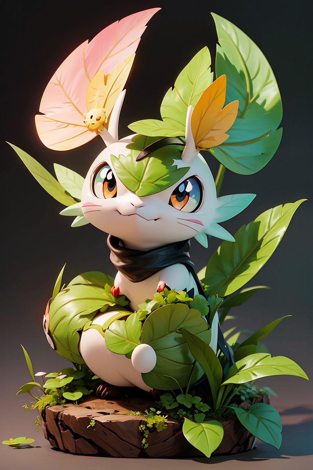 leaf,pokemon_\(creature\),vines,plant,solo,full_body,sitting,gradient_background