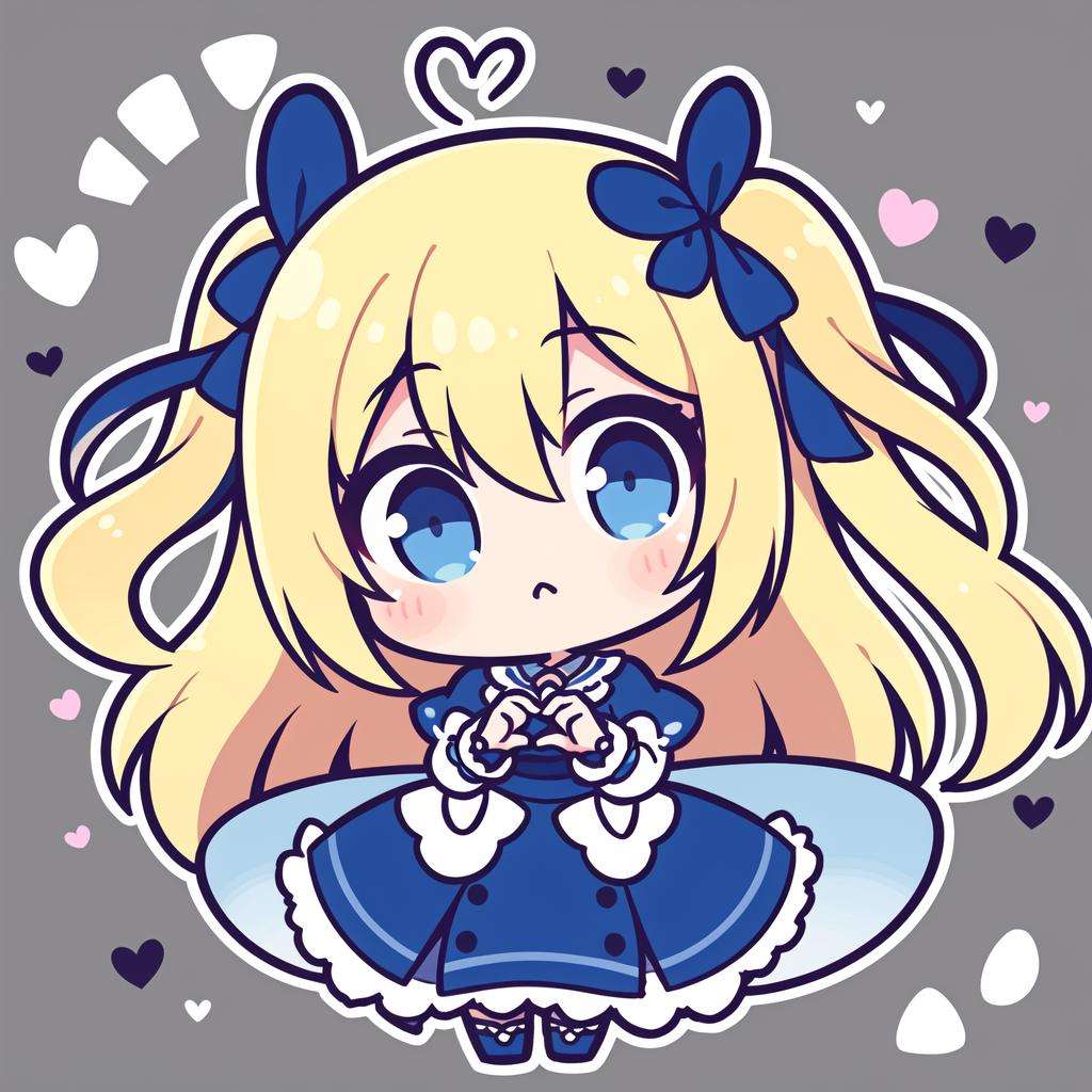 1girl,chibi,prt,blonde hair, long hair, one side up, blue eyes, heart hands,