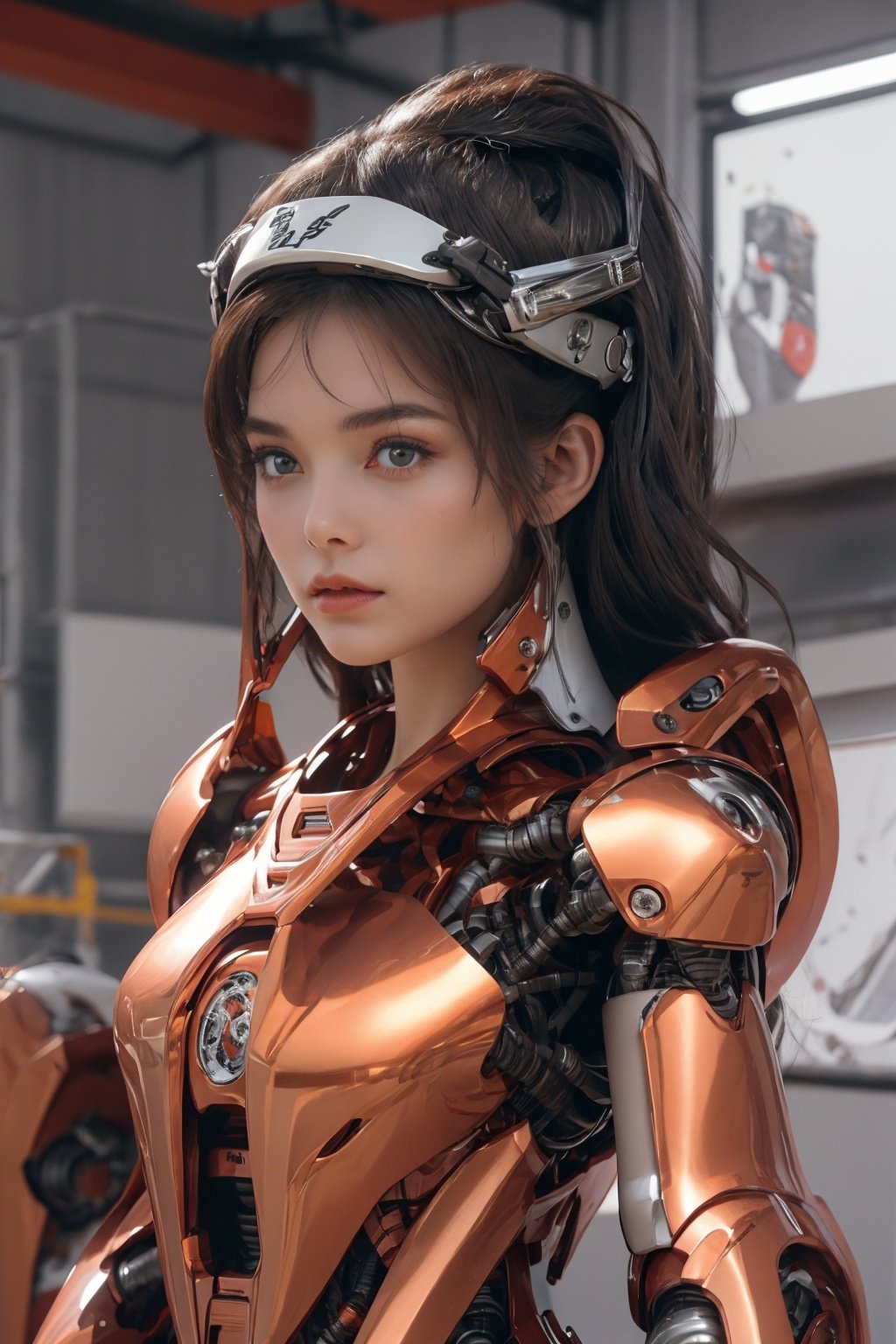 (8k, RAW photo, best quality, masterpiece:1.2), (realistic, photo-realistic:1.2)(raw photo) (extremely detailed CG unity 8k wallpaper) detailed and intricate, original,highres,[1girl:background:0.6]looking at viewer,upper  body,red shidudou,  ,machinery,, Mecha,真实,照片,chibi,,armor,full_body,science fiction,robot,bodysuit