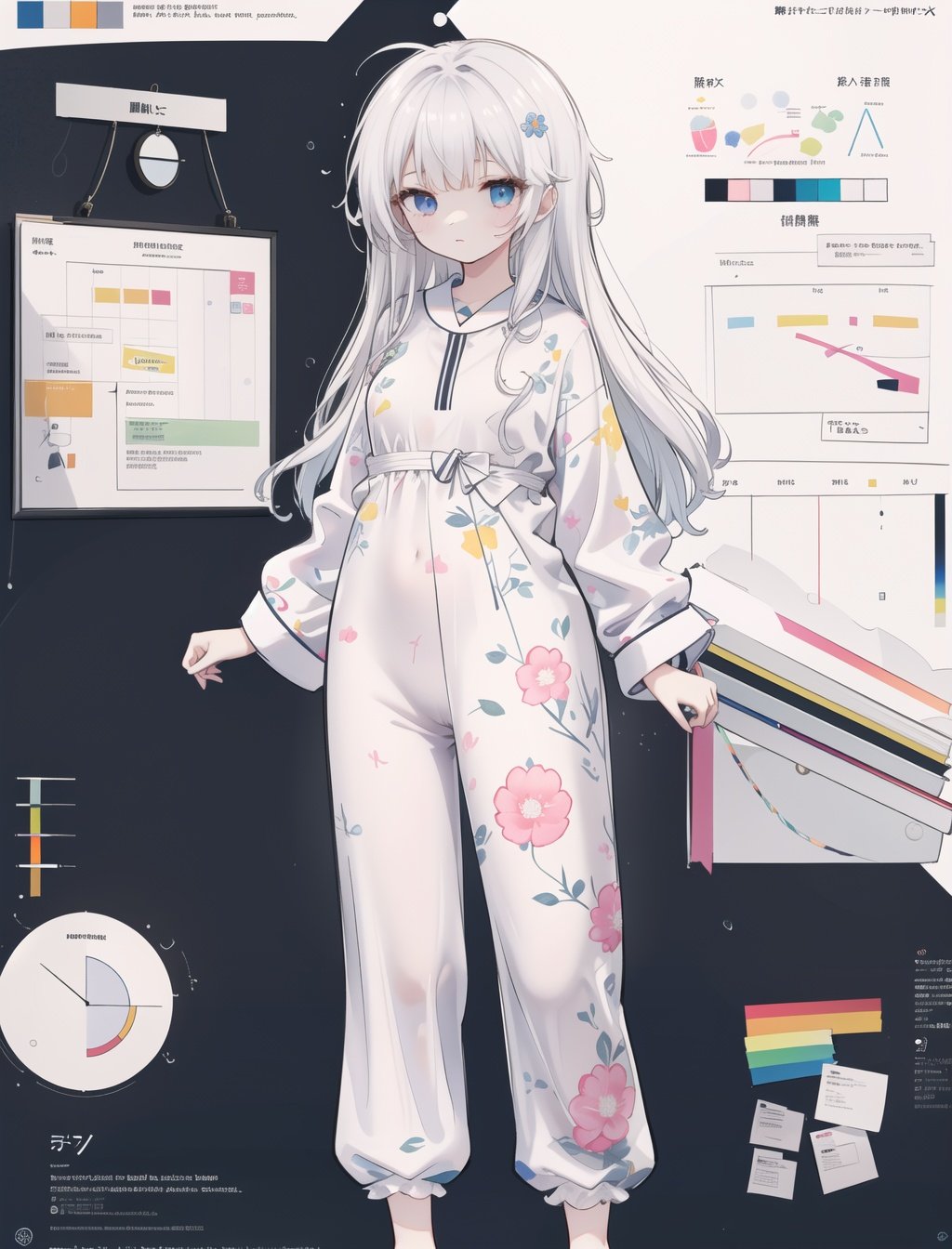 full body,(infographic:1.2), pajamas, patent drawings, physical measurement, (all clothes configuration:1.15), stationery, (solo), standing, cohesive background, (character sheet:1.2), (masterpiece), ((best quality)), (ultra-detailed), ((an extremely delicate and beautiful)),detailed background,(by exquisite colors block),(by exquisite colors block),depthoffield,colorful, (1girl:1.1),(long hair, messy hair,floating hair) ,tachi-e， <hypernet:21charturnerv2:1>， <lora:881:1:1,0,0,0,1,1,1,1,1,1,1,1,0,0,0,0,0>