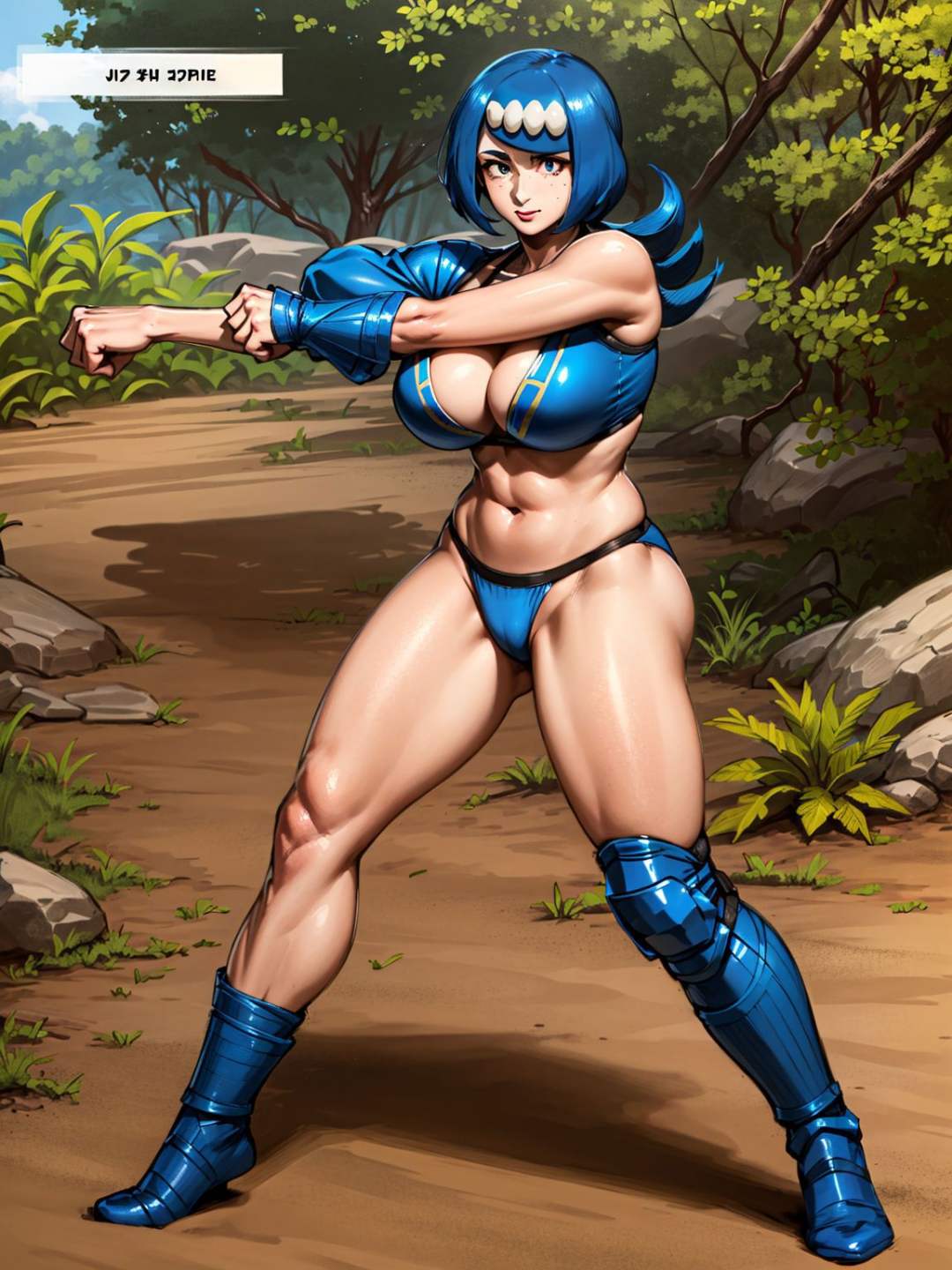 <lora:LanaMom-000001:1>, LanaMom, beautiful, 1girl,solo,sexy, skindentation,  wearing reverse bikini armor clothing , 25 year old young mother, full body, fighting stance, at jungle, smooth skin, detailed face