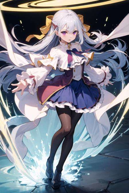 <lora:euphyllia_magenta:1>1girl euphyllia_magenta, full_body, long_hair, long_sleeves, looking_at_viewer, magic, pantyhose, purple_eyes, silver_hair, solo, (yellow hair ribbon:0.8)