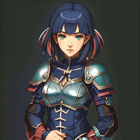 Fire Emblem, Catria (Fire Emblem), Catria (Fire Emblem Gaiden), Catria (Fire Emblem Echoes: Shadows of Valentia), (simple background, green background:1.3), light top left, Armor, 1Girl, Teenager, Double Bun, Multicolored Hair, Black Hair, Pink Hair, (Happy:1.3)