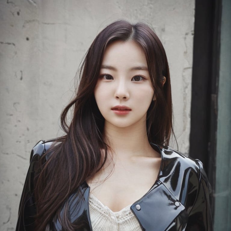 sohee, 1girl, detailed eyes, detailed iris, detailed face, (upper body:1.2), ((straight on:1.3)), beautiful hair, (looking at the viewer:1.2), wearing black jacket, beautiful face, beautiful expression, (medium breast:1.2), (photorealistic:1.3), high quality, highres, realistic, <lora:sayhello0o-alicesohee:0.87>