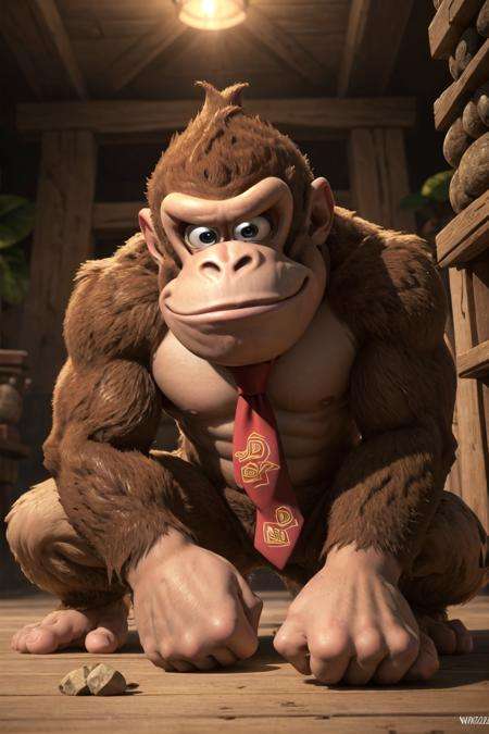(detailed face anatomy and eyes:1.3),full body,<lora:dkong-09:0.6>,dkong,necktie,1boy,monkey,furry,donkey kong,(wariza:1.1),smile,Ultra-detail,(highres:1.1),best quality,(masterpiece:1.3),cinematic lighting,