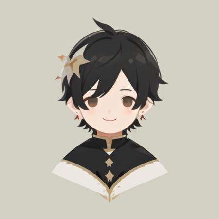 flat avatar, 1boy, solo, smile, hair ornament, head shot, simple background, black  hair, earrings, 