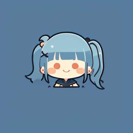 flat avatar, 1girl, solo, smile, hair ornament, chibi, simple background, blue hair, earrings, x hair ornament, jewelry, sidelocks, solid oval eyes, bangs, blush stickers, closed mouth, side ponytail