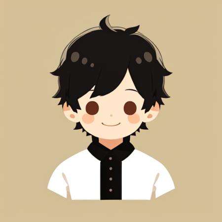 flat avatar, 1boy, solo, smile, head shot, simple background, black  hair, 