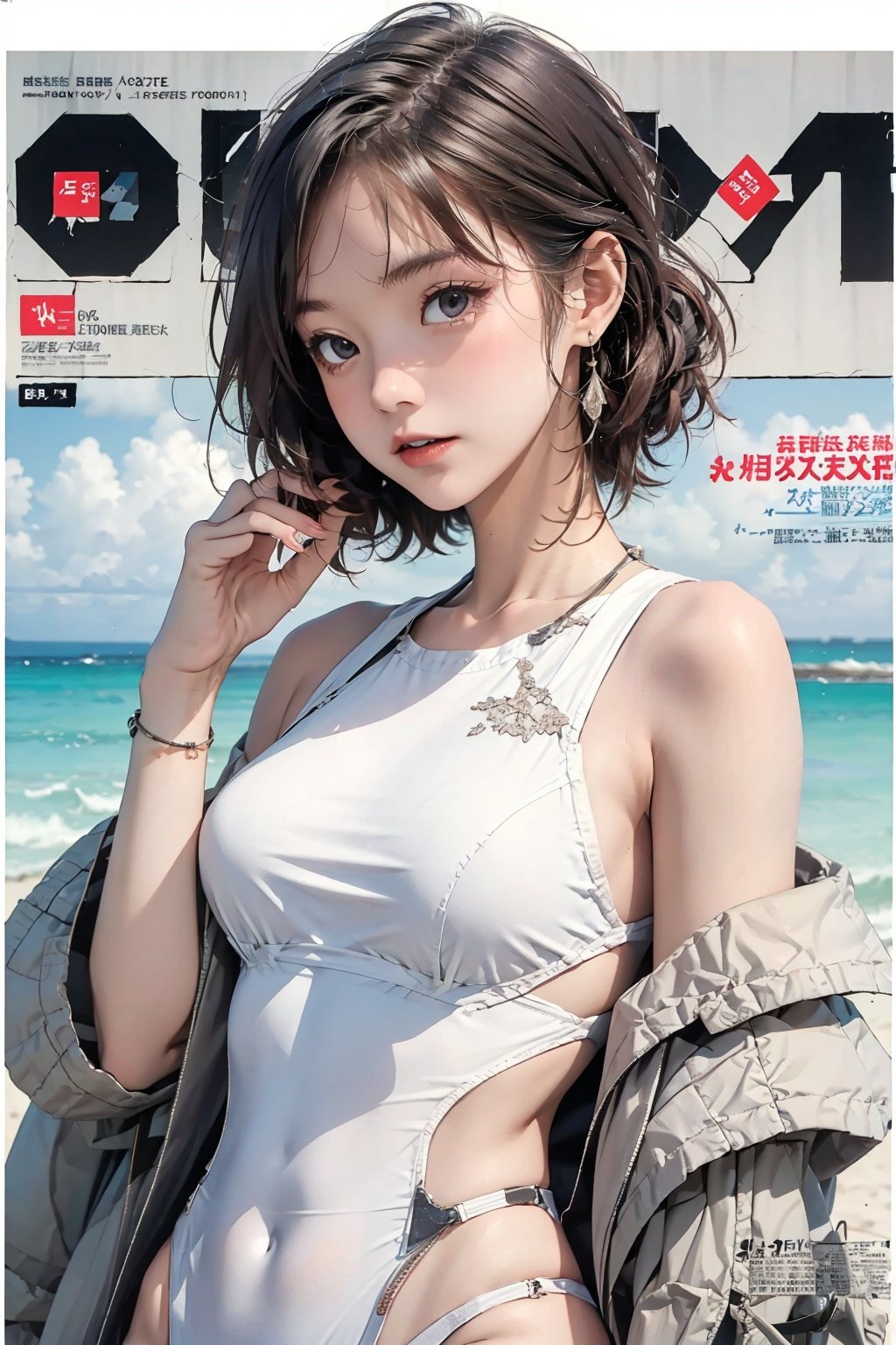 Masterpiece, Best, Summer, Colored, Beach, Upper Body, Sexy, Swimsuit, Girly, Dessert, Goblet, Magazine Cover