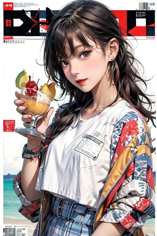 Masterpiece, Best, Summer, Colored, Beach, Upper Body, Sexy, Swimsuit, Girly, Dessert, Goblet, Magazine Cover