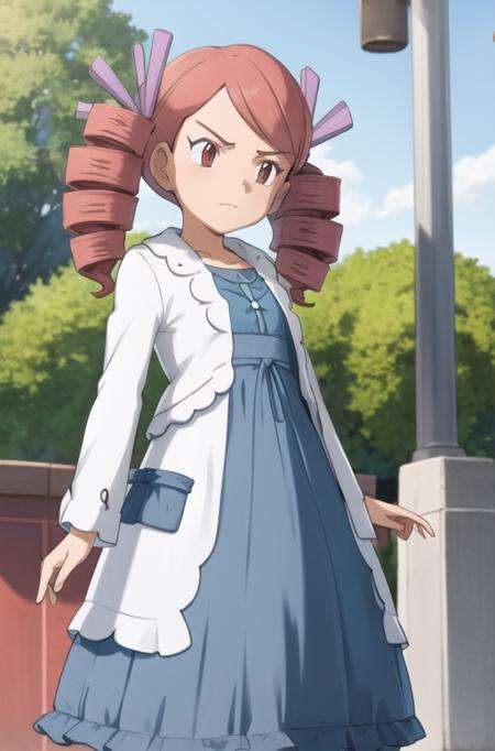 <lora:ursula:0.7> solo, 1girl, ursula_(pokemon) dress, closed mouth, blue dress, white pantyhose, white jacket, 