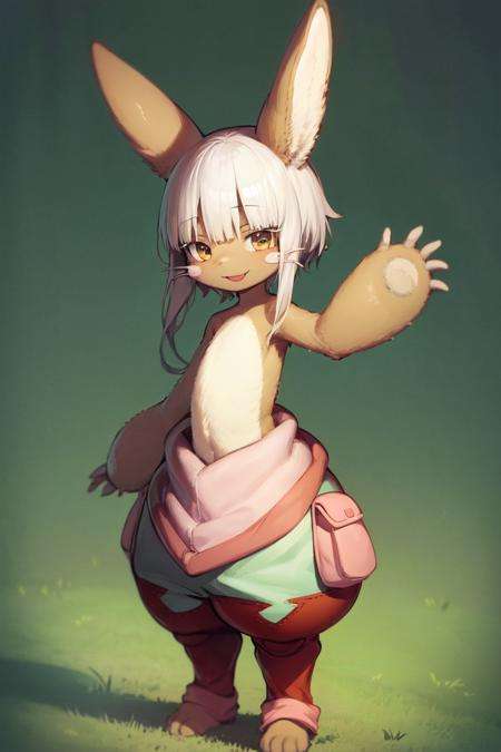 1girl, solo, furry, nanachi \(made in abyss\), nanachipants, standing, looking at viewer, smile <lora:nanachi-e8:1>