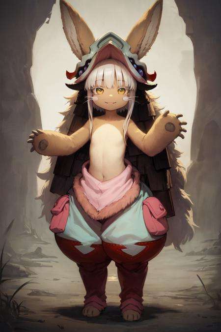 1girl, solo, furry, nanachi \(made in abyss\), nanachihat, nanachipants, standing, looking at viewer, smile  <lora:char-nanachi:1>