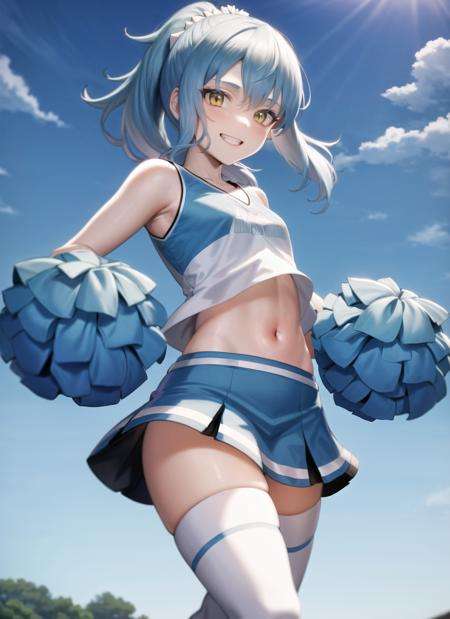 <lora:rimuru3-000007:1>, chr1, upper body, smile, simple background, outdoors, sky, day,