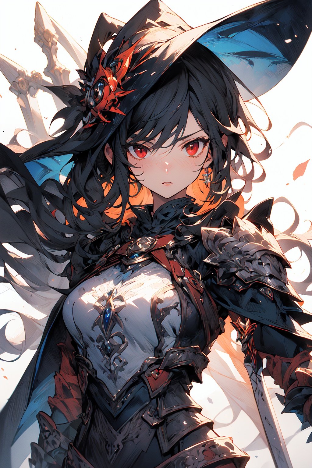 [(white background:1.5)::5],(masterpiece:1.2), best quality,game cg,1girl, weapon, solo, sword, long hair, red eyes, gauntlets, looking at viewer,armor, <lora:fantasy_20230707233406-000014:1>