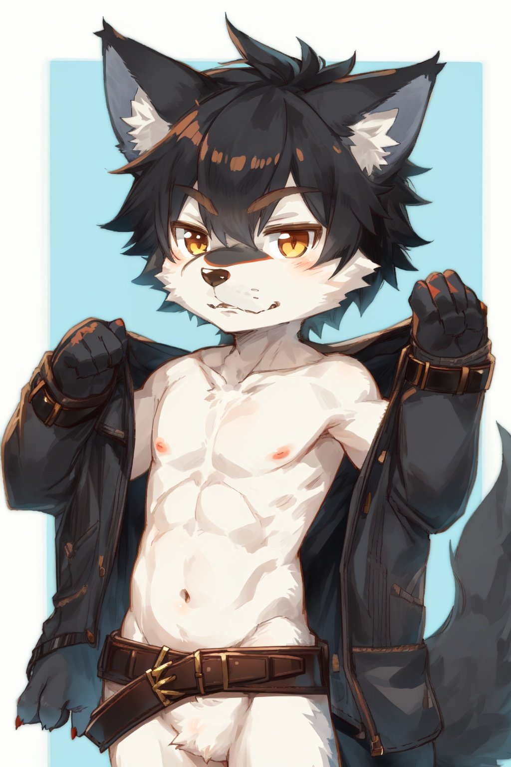 furry,kemono,shota,naked belt,black_wolf,