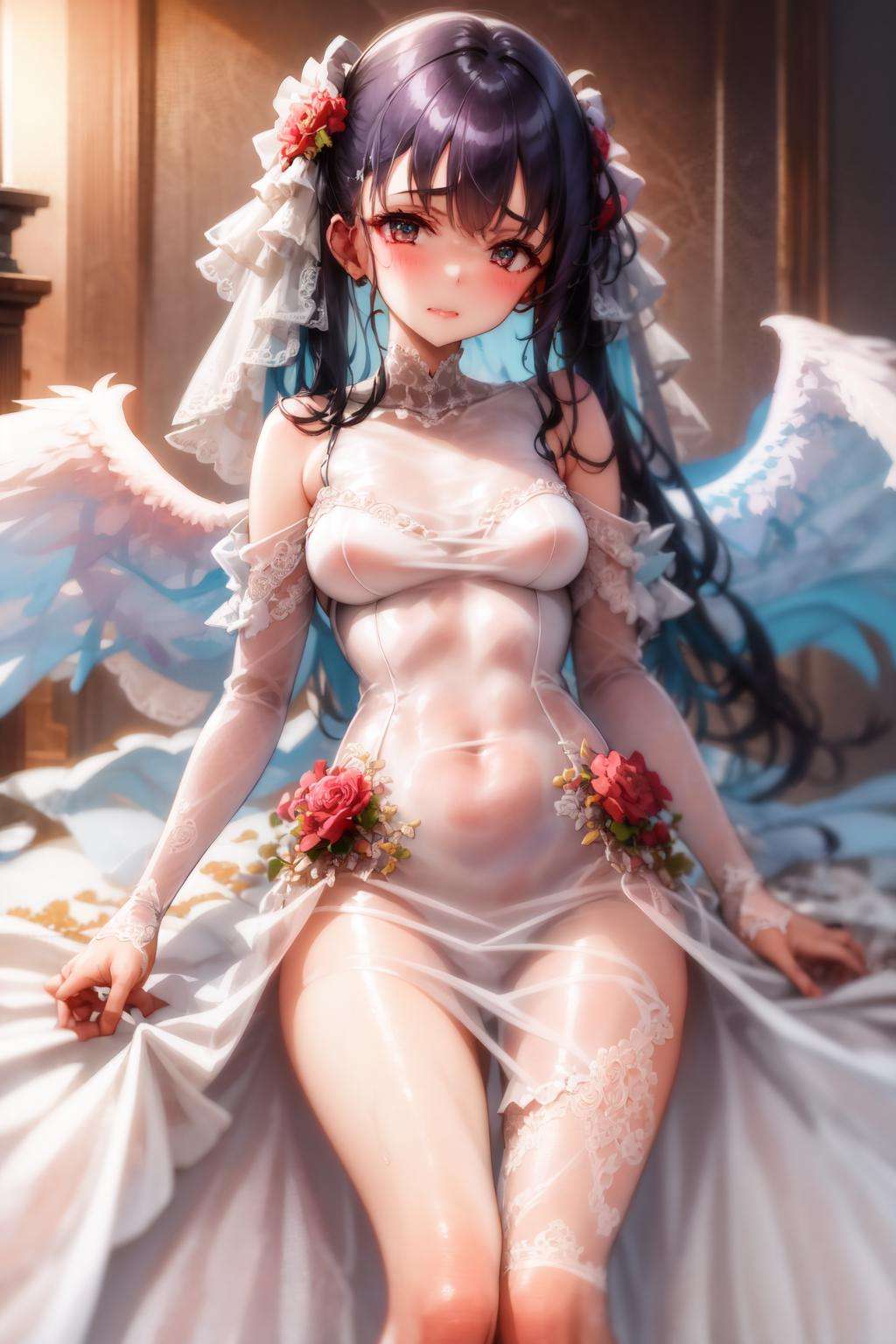 1girl, wedding dress, angel wings,