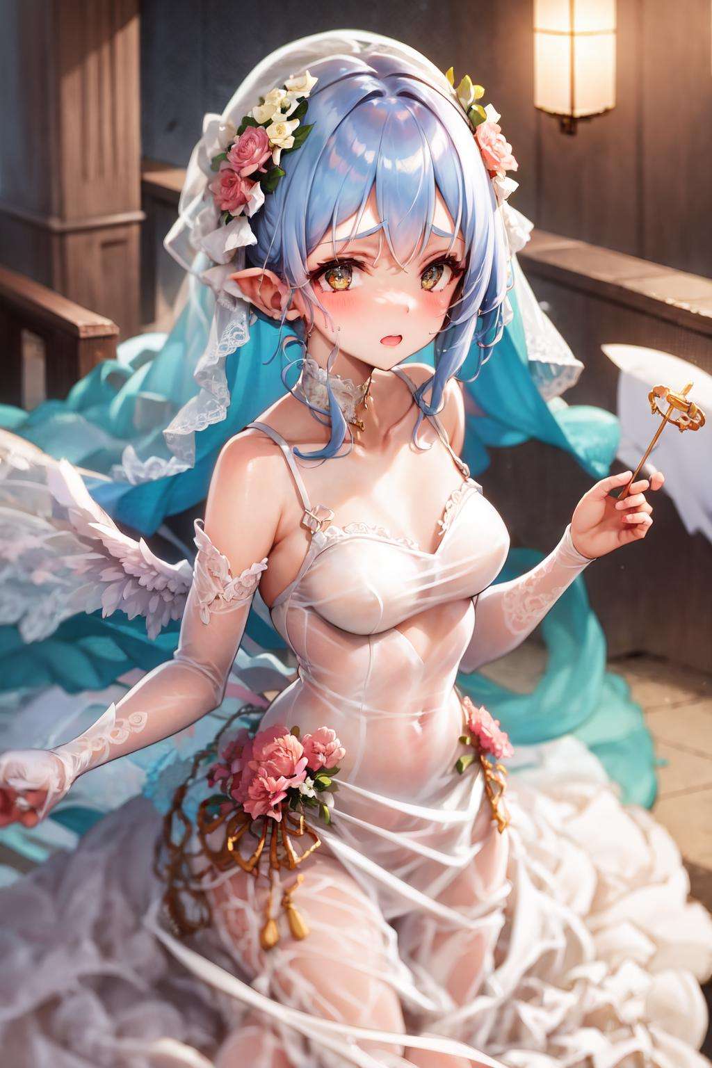 1girl, wedding dress, angel wings,