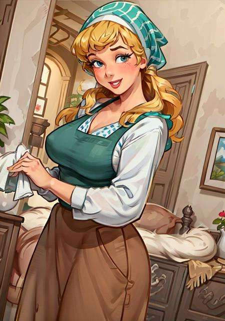 (CinderellaWaifu:1), 1girl, nervous smile, blush, looking at viewer, (brown skirt, long skirt, head scarf, apron:1.2), large breasts, curvy, thick thighs, cleaning windows, (realistic:1.2), (realism), (masterpiece:1.2), (best quality), (ultra detailed), (8k, 4k, intricate),(full-body-shot:1),(Cowboy-shot:1.2), (85mm),light particles, lighting, (highly detailed:1.2),(detailed face:1.2), (gradients), nsfw, colorful,(detailed eyes:1.2),(detailed ladscape, house, livingroom:1.2),(detailed background),detailed landscape, (dynamic angle:1.2), (dynamic pose:1.2), (rule of third_composition:1.3), (Line of action:1.2), wide shot, daylight, solo, <lora:Cindirella_character-20:0.6> <lora:lunasKhyleStyleLora_lunasKhyleStyleLora:0.7>