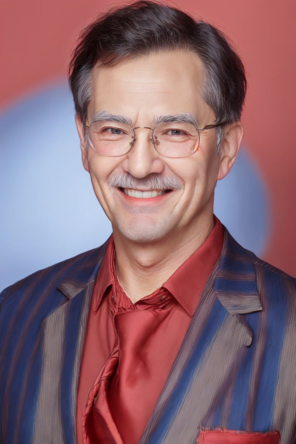 ID photo, (an old man: 1.5), solo, upper body, a short-haired old man in a suit, glasses, (long beard: 1.5), red tie. She smiles at the camera, (red solid background: 1.5), blue_IDphoto,blue_IDphoto,真实