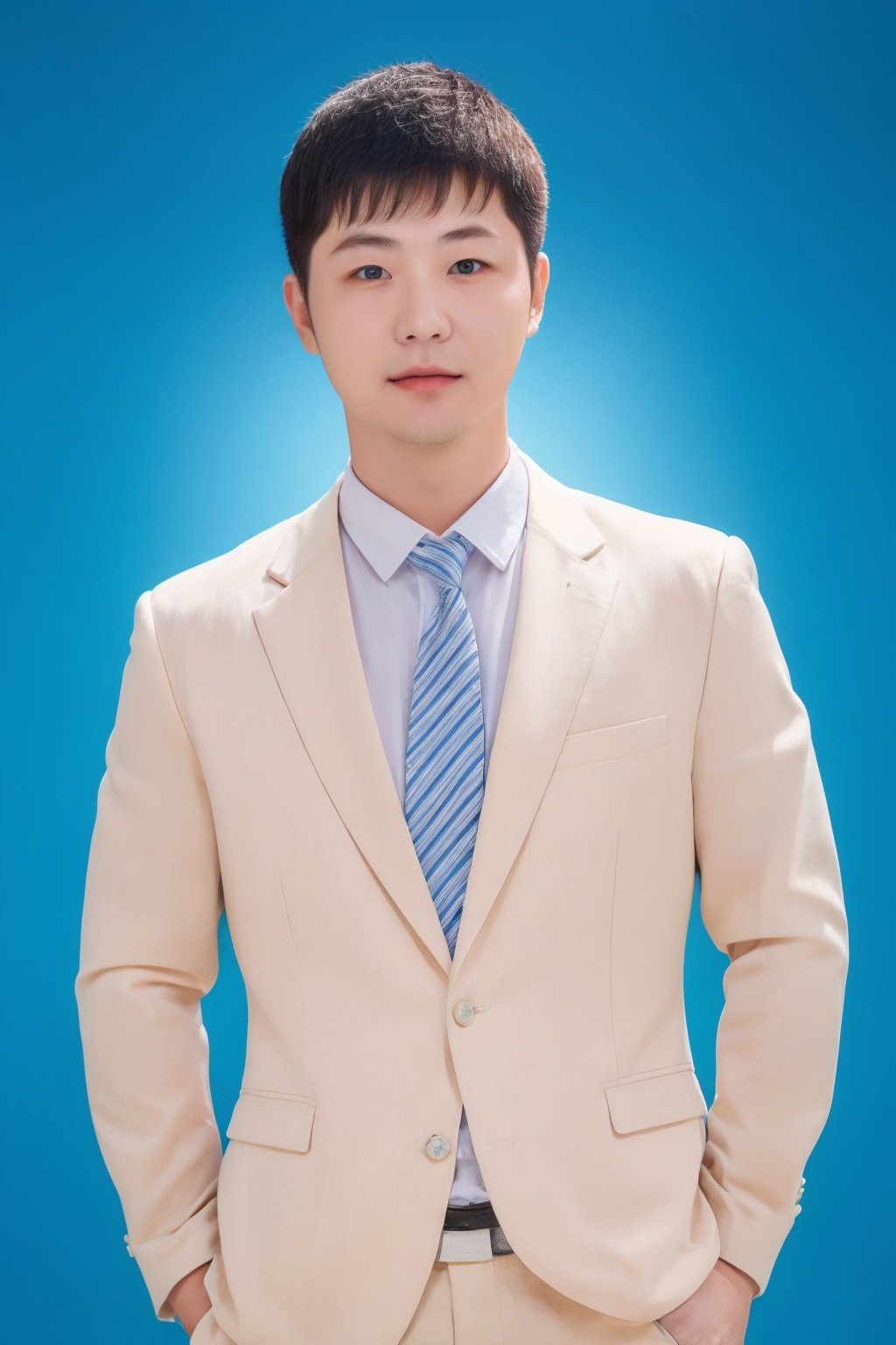 1male,masterpiece,best quality,bang,ultra high res,（25 y.o.),(photorealistic:1.4),business suit,shirt,(blue background:1.3),identification photo,(straight-on:1.2),blue_IDphoto