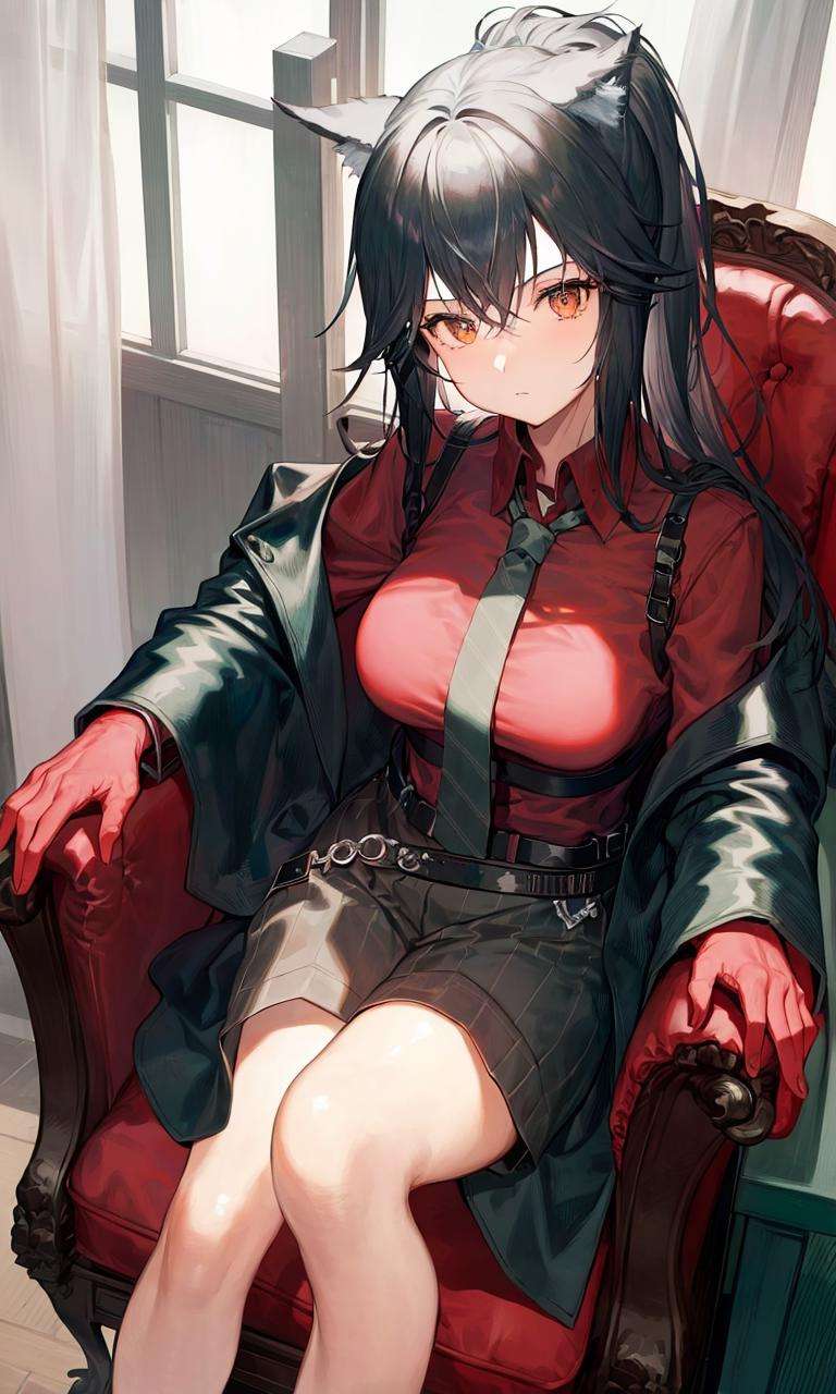 1girl, willpower, sitting, crossed legs, chair, 