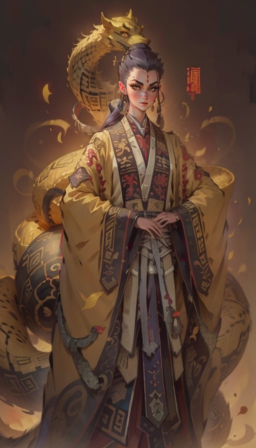 Masterpiece,bestquality,highdefinition,(1girl:1.6),,male_focus,black_hair,snake,oversized_animal,,hf_xy,redclothes，solo,long_sleeves,hanfu,chinese_clothes,<lora:daoshi:0.7>,masterpiece,Optimumquality,Prettyface,,temple,<lora:wswx-000014:0.9>  <lora:huafeng-000012:0.8>