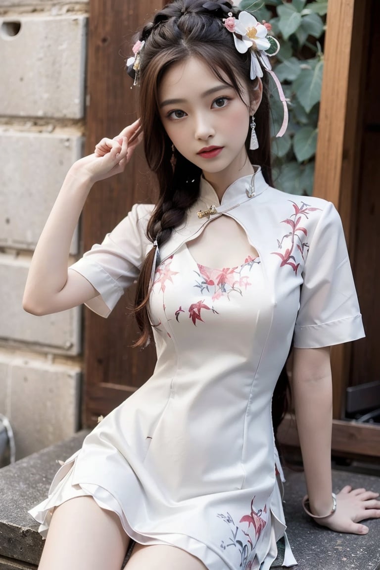 (masterpiece),(best quality:1.2),official art,(extremely detailed CG unity 8k wallpaper),(photorealistic:1.4),1 girl,wearing white dress,new chinese style,<lora:NEWdress_V2:0.9>,Medium breast,