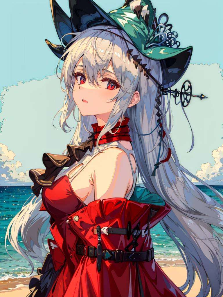 1girl,shamare,from side,redskadi,redhat,looking_at_viewer, medium_breasts,cowboy shot <lora:AK-粥游-浊心斯卡蒂skadiCH(redhat,redskadi;whitehead,whiteskadi):1> <lora:画风-ligneart(cogecha焦茶)(权重可以稍大一些):1>