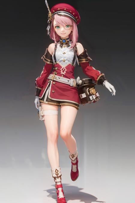 masterpiece, best quality,1girl, <lora:charlotte-v1:1>,full body,red boots,grey background, smile,