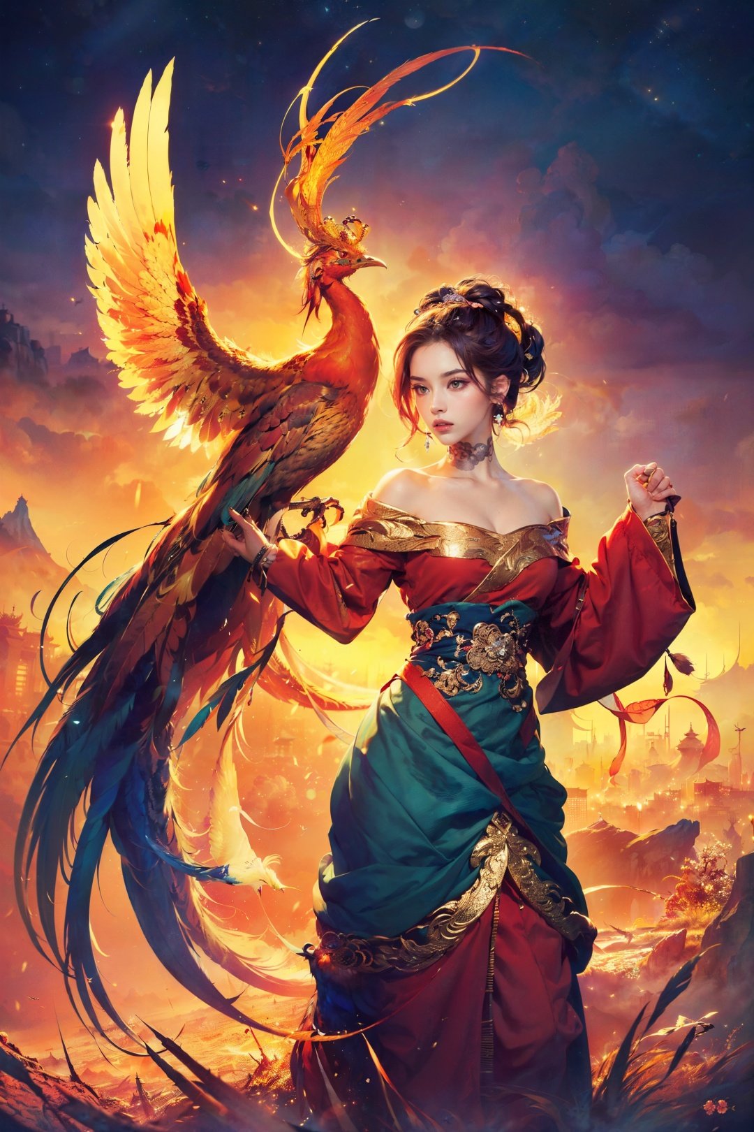 (masterpiece, top quality, best, official art, beautiful and aesthetic:1.2),(masterpiece, top quality, best quality, official art, beautiful and aesthetic:1.2),(masterpiece, top quality, best quality, official art, beautiful and aesthetic:1.2),(fenghuang),(phoenix),bird,<lora:phoenix_v1.0:0.5>,