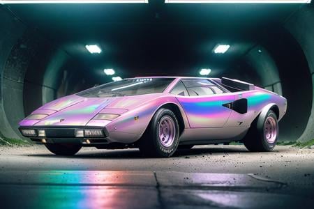 analog gloomy photo of an iridescent silver Lamborghini Countach car,  <lora:c0unt4ch:0.8>, (in a race to save humanity ((at night))), chased by black cars, ((in an underground tunnel in a holographic city)), neon tracks, neon roads, holographic signs, ((nighttime)), (vaporwave), retrowave, outrun, (cyberpunk), (lasers), futuristic, maximum speed, sports photography, motion blur, High Detail, Sharp focus, (photorealism), realistic, best quality, 8k, award winning, dramatic lighting, epic, cinematic, masterpiece, rim light, ambient fog:1.5, dutch angle, wide angle lens, ,